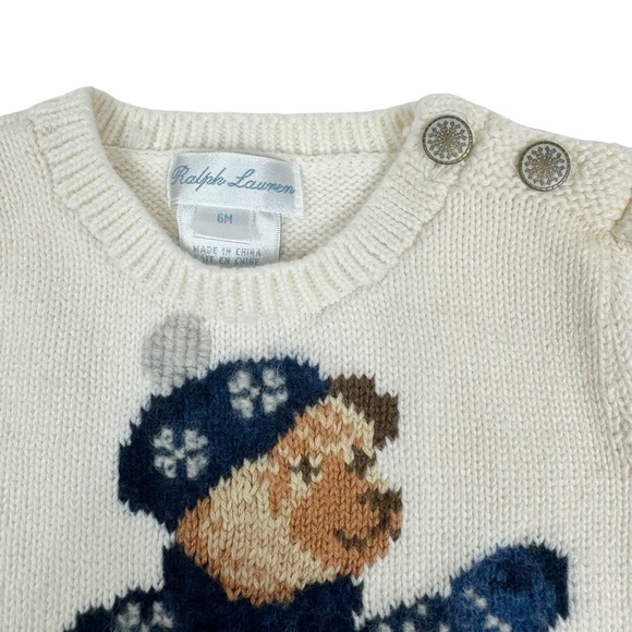 Ralph Lauren Knit Bear Peplum Long Sleeve Sweater Top in Cream Size 6M - Picture 4 of 8
